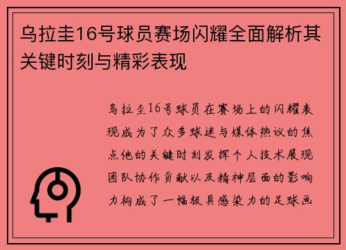 乌拉圭16号球员赛场闪耀全面解析其关键时刻与精彩表现